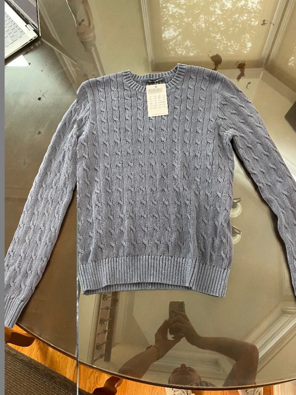 Brandy Melville Blue-Grey Cable Knit Crewneck Pullover